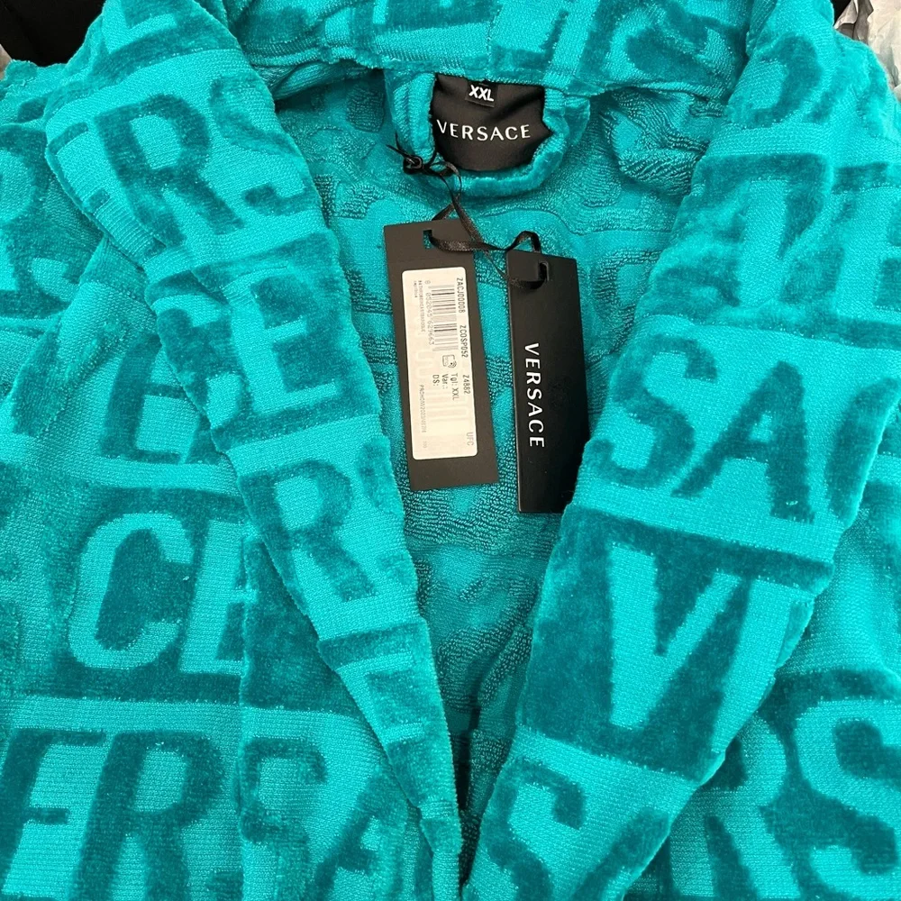 Versace Turquoise/Green and Gold Patterned Robe Unisex ๐ฏ Authentic XXL - Picture 5 of 7